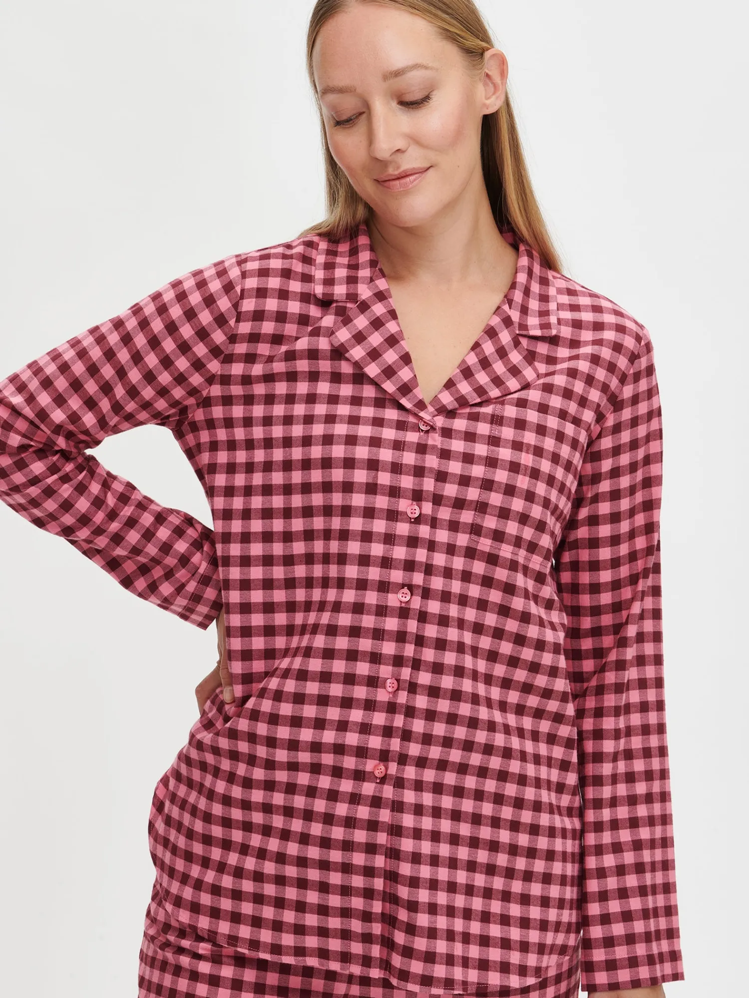 Nanso Yöasut Ja Oloasut*FLANELLI pyjamapaita - pinkki-burgundi