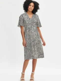 Nanso Pellavavaatteet|Mekot*JÄLKI midi kangasmekko - musta-luonnonvalkoinen