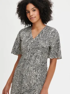 Nanso Pellavavaatteet|Mekot*JÄLKI midi kangasmekko - musta-luonnonvalkoinen