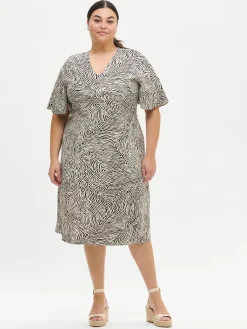 Nanso Pellavavaatteet|Mekot*JÄLKI midi kangasmekko - musta-luonnonvalkoinen