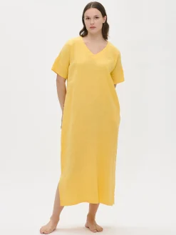 Nanso Pellavavaatteet|Yöasut Ja Oloasut*SARASTUS pitkä pellavakaftaani -